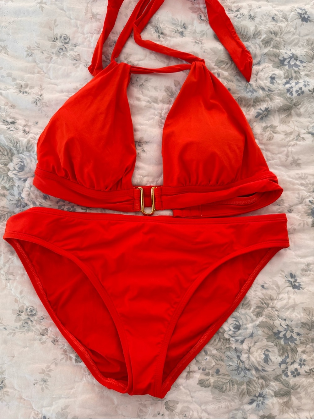 La Blanca Bright Orange Halter Bikini with Gold-Clasp